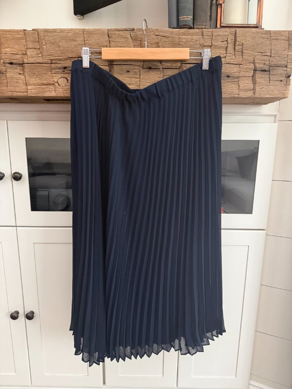 CeCe Navy Accordion Pleated Elastic Waist Midi Skirt Size 14W Coastal Chic